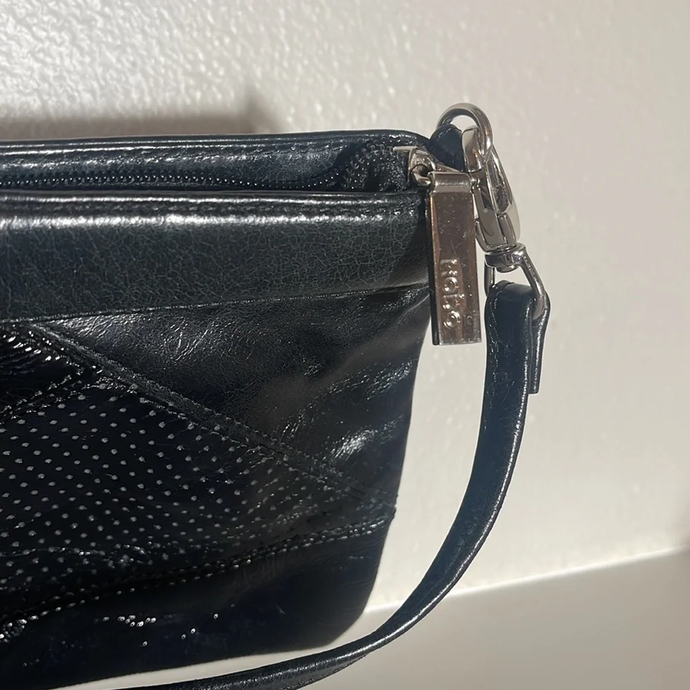 Hobo black leather long clutch zip up bag *